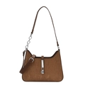 Vintage crescent underarm bag in dark brown corduroy with silver chain detail - Brown