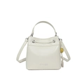 Elegante bolso bombonera blanco crema con logo JFY DS, asa superior y correa ajustable - Blanco