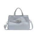 Light blue faux leather handbag for women featuring silver twist lock and adjustable strap - Blue
