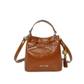 Bolso bombonera marrón brillante con acabado en charol y detalle de logo plateado - Marrón Amarillento
