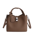 Sac seau marron pour femme en cuir grainé avec poignée et boucle argentée élégante - Kaki