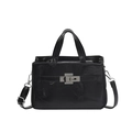 Sac fourre-tout noir brillant avec fermoir argenté et bandoulière réglable chic - Noir