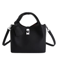 Sac seau élégant en cuir grainé noir avec poignée supérieure et fermoir rotatif - Noir