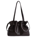 Dunkelbraune Shopper-Tasche mit Falten-Design, Kordelzug und glänzendem Finish - Braun