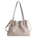 Elegante beige-graue Faltenhandtasche mit Doppelgriffen und verstellbarem Schultergurt - Weiß