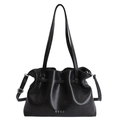 Schwarze Shopper Tasche mit Falten-Design, koreanischer Schrift und Schultergurt - Schwarz