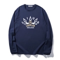 T-shirt blu scuro a maniche lunghe vestibilità comoda con stampa grafica logo alla moda - XL / Blu navy