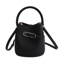 Chic black bucket bag in lychee pattern leather with silver buckle and adjustable strap - Black
