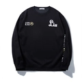 Loose black crewneck sweatshirt with minimalist letter print and ribbed cuffs for men - 3XL / Black