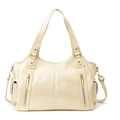 Grande borsa tote retrò bianco crema con cerniere dorate e tracolla regolabile - Bianco