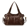 Borsa tote vintage marrone lucido con doppie cerniere frontali e dettagli dorati - Rosso