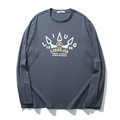 Men's loose long-sleeve T-shirt in dark grey with vintage graphic crown print - Grey Blue