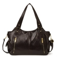 Borsa tote retrò marrone scuro in pelle cerata con zip dorate e tracolla regolabile - Marrone