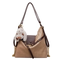 Retro khaki and brown tote bag with metal chain strap and plush rabbit charm - With Rabbit Charm / Khaki