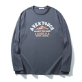 Deep grey-blue long sleeve t-shirt with American vintage letter print and round neck - Grey Blue