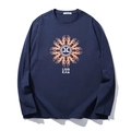 T-shirt da uomo a maniche lunghe blu navy in cotone con stampa grafica arancione e logo - XL / Blu navy