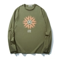 T-shirt a maniche lunghe verde militare in cotone con grafica a fiamme arancioni - XL / Verde Militare