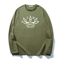 T-shirt da uomo a maniche lunghe verde militare con stampa a corona e vestibilità comoda - XL / Verde Militare