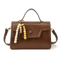 Brown leather handbag with top handle and beaded charms in a minimalist casual style - 21*8*15 / Brown