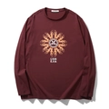 T-shirt da uomo a maniche lunghe bordeaux con stampa a sole in posa piatta bianca - XL / Rosso Marrone