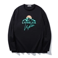 T-shirt da uomo nera a maniche lunghe con stampa grafica di montagna e lettere - XL / Nero