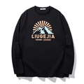 Men's loose long sleeve black t-shirt with colorful mountain sun print and crew neck - XL / Black