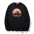 Men's black long sleeve T-shirt with sunset mountain graphic print and crew neck - XL / Black