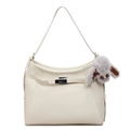 Chic off-white faux leather tote bag with silver twist lock and cute sheep pendant - With Pendant / Off White