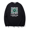 Black long sleeve t-shirt featuring green geometric patterns and typography print - XL / Black