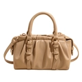 Elegante bolso de mano cuadrado beige plisado con asas dobles y herrajes dorados - Caqui