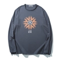 Dark grey long sleeve T-shirt featuring a vibrant orange flame graphic and white logo - Grey Blue