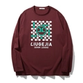 Men's loose long sleeve t-shirt in burgundy with geometric print design - XL / Brown Red