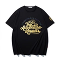 Black cotton T-shirt featuring a gold Adventure Awaits print and mountain icon design - XL / Black