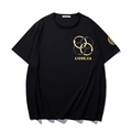 Übergroßes schwarzes Baumwoll-T-Shirt mit künstlerischem Ringdruck und lässigem Rundhals - XL / Schwarz