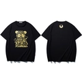 T-shirt noir en coton avec imprimé ours doré en lettres et col rond classique noir - XL / Noir