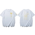 Oversized white T-shirt featuring a golden rabbit graphic on back and chest icons - XL / White