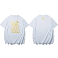T-shirt blanc oversize avec imprimé graphique ours doré, vue de devant et de dos - XL / Blanc