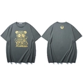 T-shirt oversize gris foncé avec graphique ours doré et logo au dos - XL / Vert Foncé