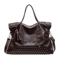 Dunkelbraune Shopper Tasche mit Nieten und Quasten inklusive verstellbarem Schultergurt - Braun