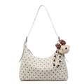 Borsa a spalla beige a pois a mezzaluna con un simpatico ciondolo a forma di orsetto - Con Ciondolo / Bianco Sporco