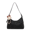 Borsa hobo nera a pois bianchi con ciondolo a forma di orsetto e tracolla sottile - Con Ciondolo / Nero
