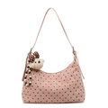 Borsa a spalla vintage rosa a pois con portachiavi a forma di orsetto e perline - Con Ciondolo / Rosa