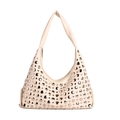 Beige faux leather underarm bag with silver metallic studs in a bohemian style - White