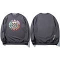 Oversized charcoal gray sweatshirt featuring colorful artistic circular chest print - 3XL / Dark Gray
