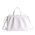 Bolso tote blanco plisado en cuero con grano de lichi y detalles en metal plateado - Blanco Roto