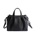 Bolso tote minimalista de cuero plisado negro con correa de hombro ajustable y extraíble - Negro