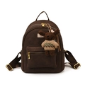 Brown vintage travel backpack for women with embossed patterns and bear pendant - With Pendant / Coffee