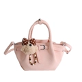 Pink pleated bucket bag with plush dog charm and detachable crossbody strap for women - With Charm / Pink