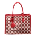 Red and white wedding tote bag with Xi character jacquard and heart-shaped pendant - Large / Style 1