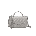 Silver caviar leather crossbody bag with chain handle and classic diamond quilting - Silver